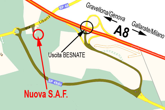 Come raggiungere Nuova SAF. Autostrada dei Laghi, uscita Besnate (Varese).